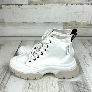 Palladium Womens 6.5 White Canvas Lace Up Platform Combat Casual Sneakers NEW